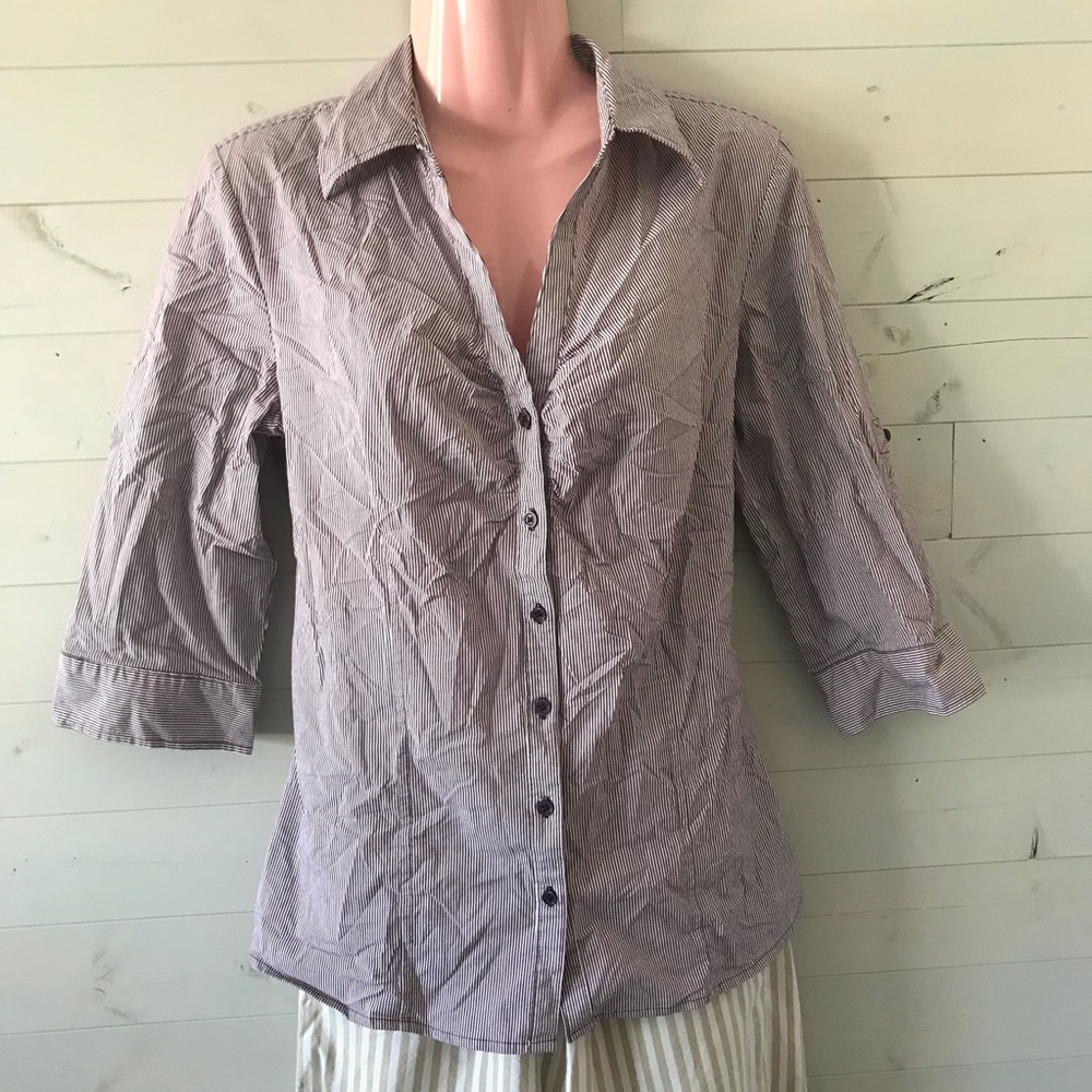 Apt 9 Maroon & White Striped Women's Blouse Large
